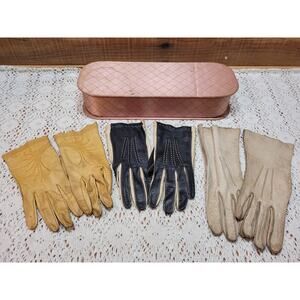 Vintage 1950's Genuine Leather Gloves Lot of 3 Tan Black & White Size 6.5 & 6.75